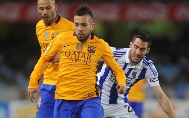 Jordi Alba, durante un partido en Anoeta.