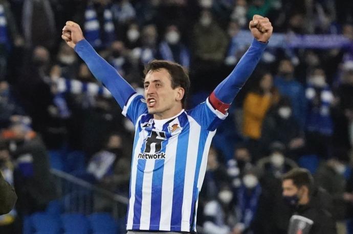 Mikel Oyarzabal celebra la victoria ante el Atlético de Madrid del pasado miércoles.