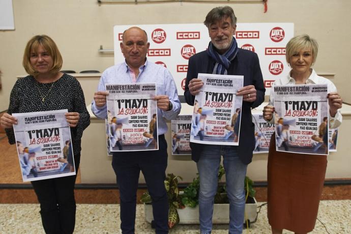 UGT Navarra y CCOO Navarra presentan la manifestación convocada conjuntamente para el Primero de Mayo