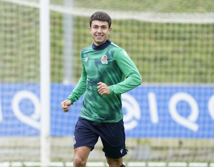 Zubimendi, durante un entrenamiento en Zubieta