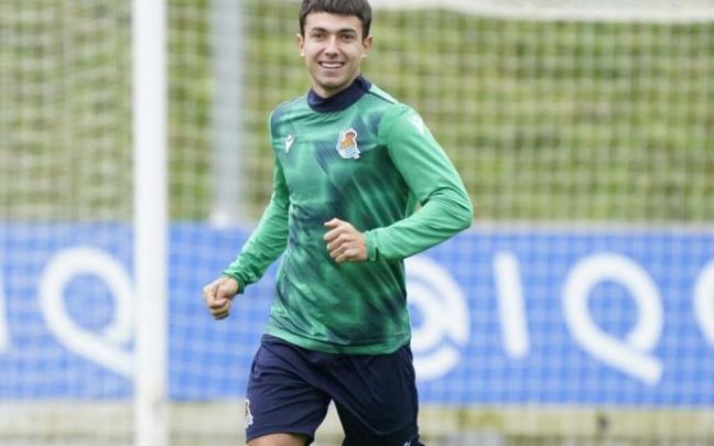 Zubimendi, durante un entrenamiento en Zubieta