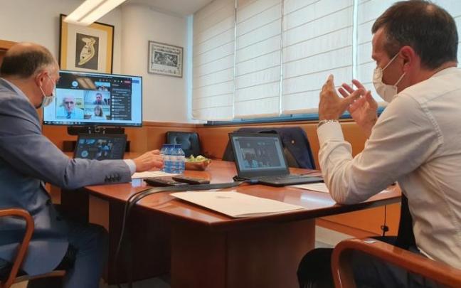 El consejero de Educación, Jokin Bildarratz, durante la reunión telemática