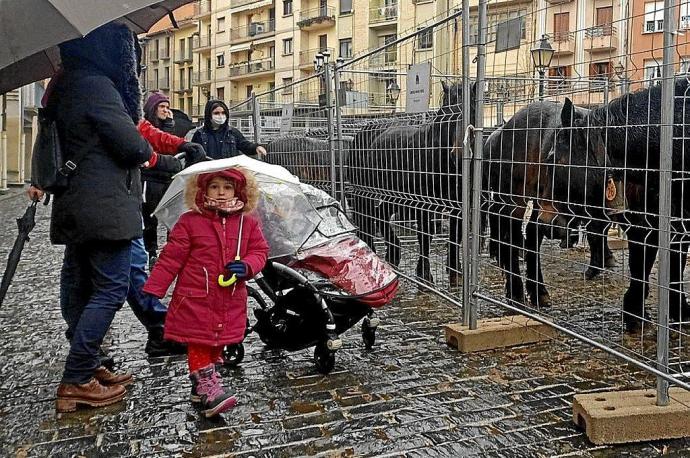 La lluvia no impidió que mucha gente se acercara al concurso en la plaza de Santiago.