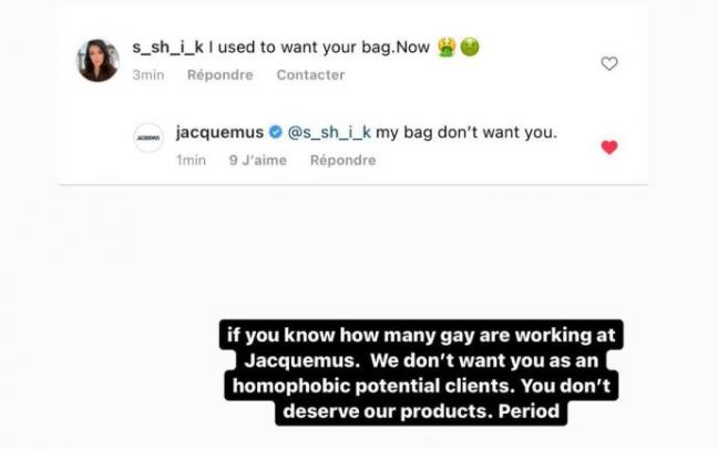 El post de Jacquemus respondiendo a los comentarios homófobos. El post de Jacquemus respondiendo a los comentarios homófobos.
