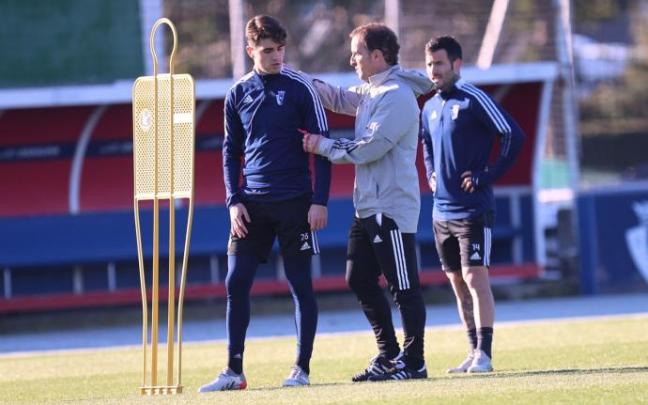 Jagoba en el entrenamiento de este jueves