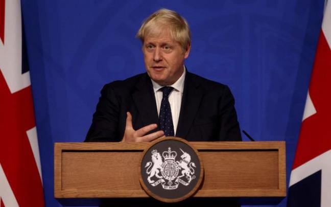 Boris Johnson, durante la comparecencia de este martes. Boris Johnson, durante la comparecencia de este martes.