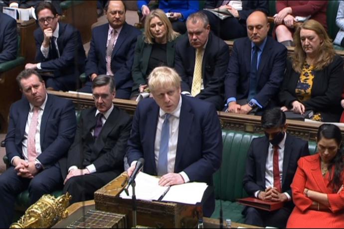 Boris Johnson, este lunes por la tarde en el Parlamento.