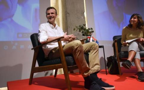 Jon Uriarte, precandidato del Athletic, durante el acto de ayer miércoles en Olabeaga.