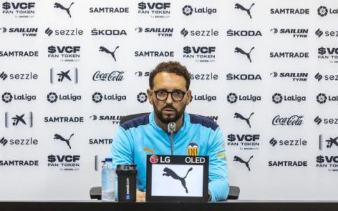 Bordalás, durante la rueda de prensa de este sábado.