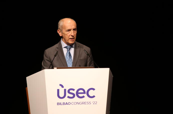 Josu Erkoreka en el acto de inauguración del congreso sobre seguridad y emergencias USEC Bilbao 2022.