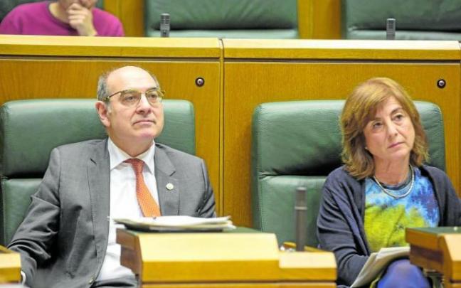 El exconsejero de Salud, Jon Darpón, en un pleno del Parlamento en 2019, junto a Cristina Uriarte. Foto: Efe El exconsejero de Salud, Jon Darpón, en un pleno del Parlamento en 2019, junto a Cristina Uriarte. Foto: Efe