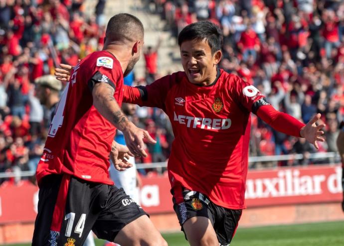 Take Kubo, durante un partido con el Mallorca durante su primera etapa en el club balear.