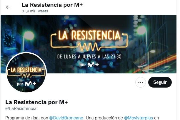 La cuenta oficial de Twitter de 'La Resistencia'.