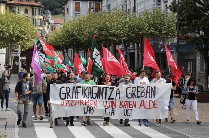 Manifestación de Artes Gráficas durante la negociación del convenio de 2019.