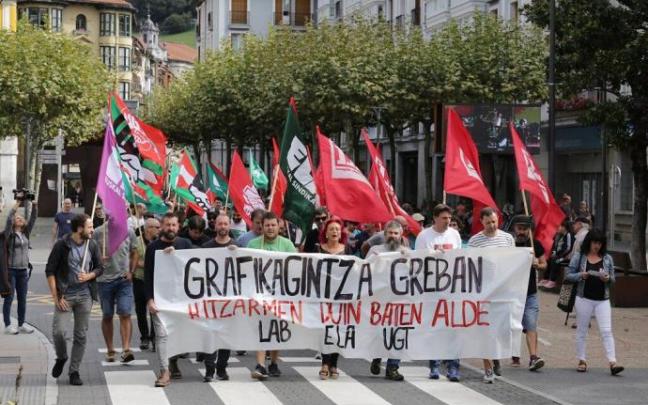 Manifestación de Artes Gráficas durante la negociación del convenio de 2019.