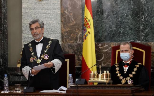 El presidente del Tribunal Supremo y del Consejo General del Poder Judicial, Carlos Lesmes, durante el acto de apertura del Año Judicial. El presidente del Tribunal Supremo y del Consejo General del Poder Judicial, Carlos Lesmes, durante el acto de apertura del Año Judicial.