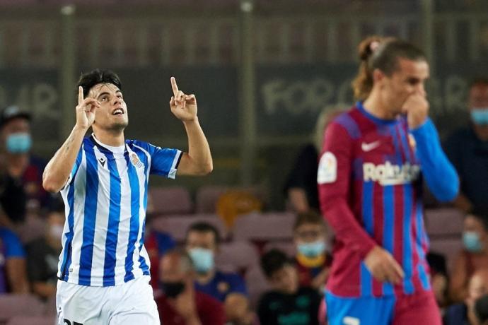 Julen Lobete celebra el gol que le metió al Barça en el Camp Nou