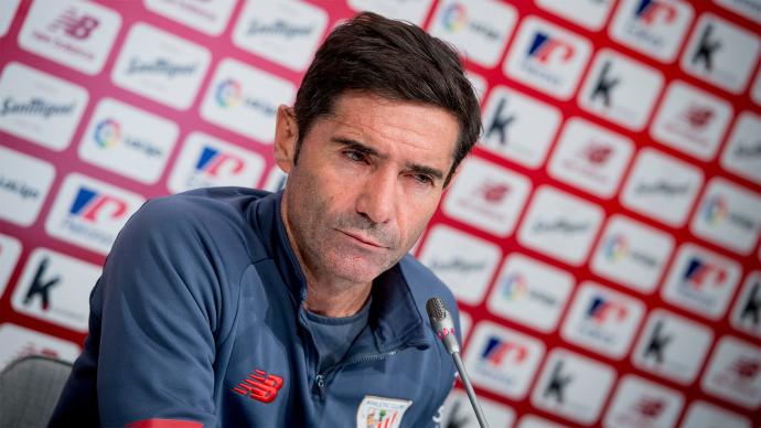 Marcelino, durante la rueda de prensa anterior al derbi del viernes entre Athletic y Alavés