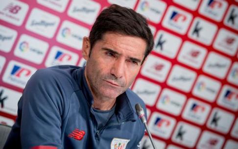 Marcelino, durante la rueda de prensa anterior al derbi del viernes entre Athletic y Alavés