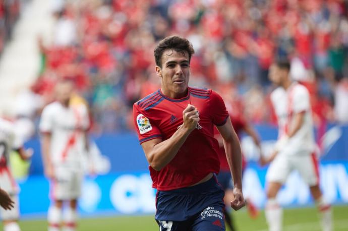 Manu Sánchez celebra su único gol como jugador de Osasuna.