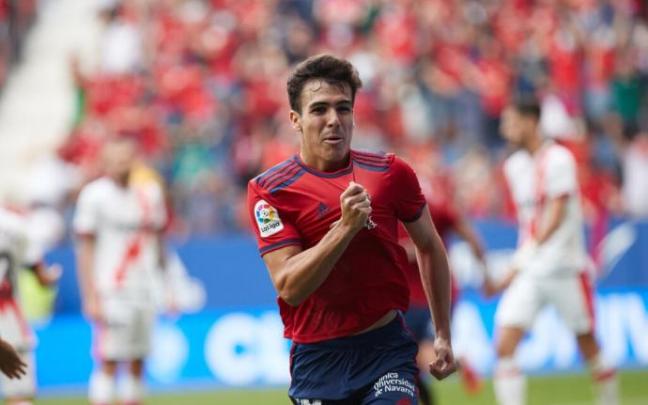 Manu Sánchez celebra su único gol como jugador de Osasuna. Manu Sánchez celebra su único gol como jugador de Osasuna.