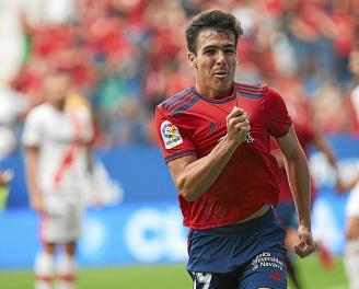 Manu Sánchez celebra su gol frente al Rayo Vallecano.