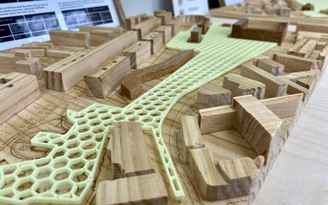 Maqueta del proyecto para los terrenos ganados a las vías del tren en Durango.