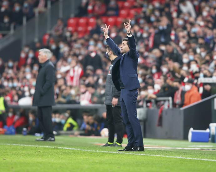 Marcelino durante el partido de Copa del Athletic ante el Real Madrid. El club ha ofrecido la renovación al técnico.