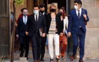 Pere Aragonès, Laura Vilagrà y Jordi Puigneró, antes de una reciente reunión del Govern. Pere Aragonès, Laura Vilagrà y Jordi Puigneró, antes de una reciente reunión del Govern.