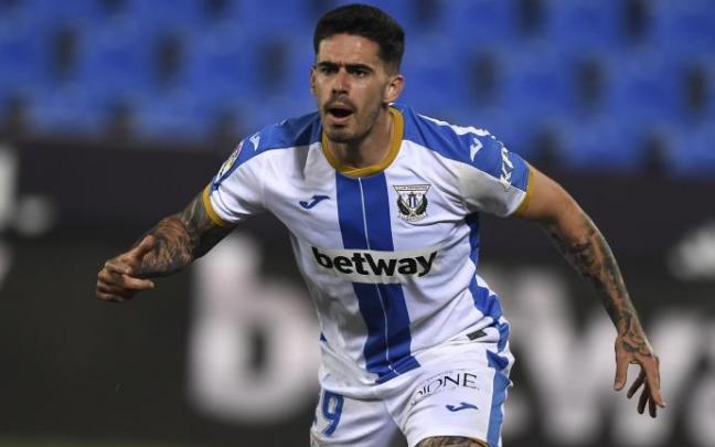 Miguel de la Fuente celebra uno de sus goles con el Leganés