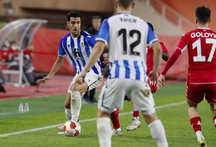 Mikel Merino, durante el partido de este jueves en Mónaco.