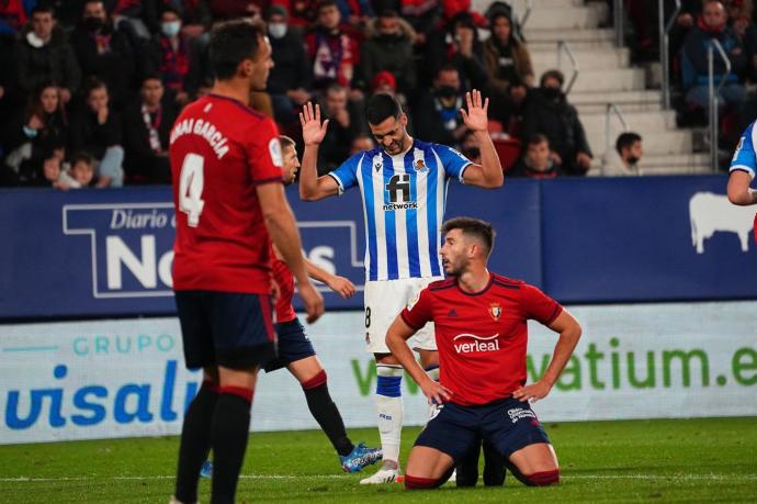 Merino no celebra su gol en El Sadar.
