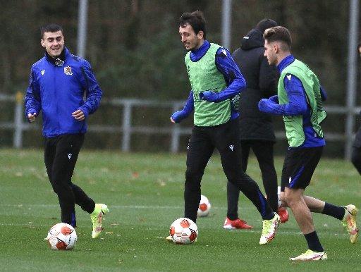 Oyarzabal, durante el entrenamiento de este miércoles en Zubieta.