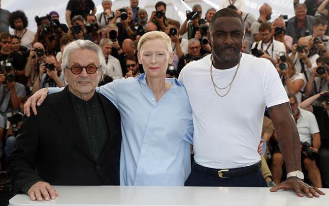 George Miller, Tilda Swinton e Idris Elba en Cannes. George Miller, Tilda Swinton e Idris Elba en Cannes.