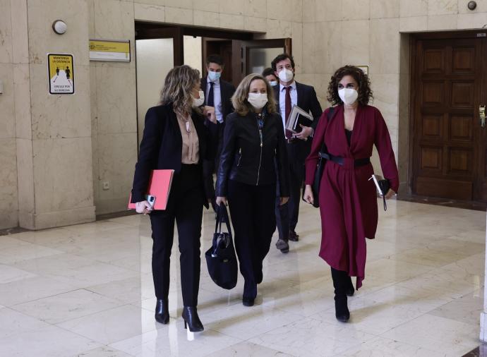 Raquel Sánchez, Nadia Calviño y María Jesús Montero