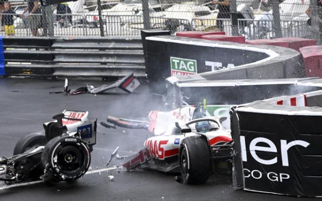 El coche de Mick Schumacher se partió en dos tras un accidente. El coche de Mick Schumacher se partió en dos tras un accidente.