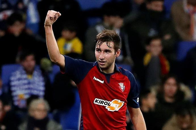 Jon Moncayola celebra su primer gol con Osasuna.