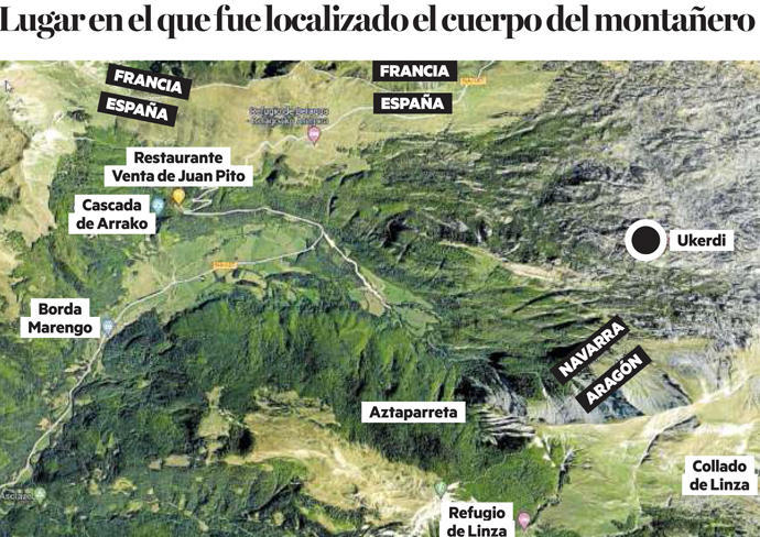 Lugar donde fue hallado el montañero