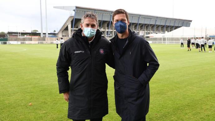 Montanier y Alonso, antes del amistoso Sanse-Toulouse.