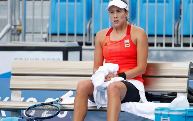 Garbiñe Muguruza en un descanso del partido Garbiñe Muguruza en un descanso del partido