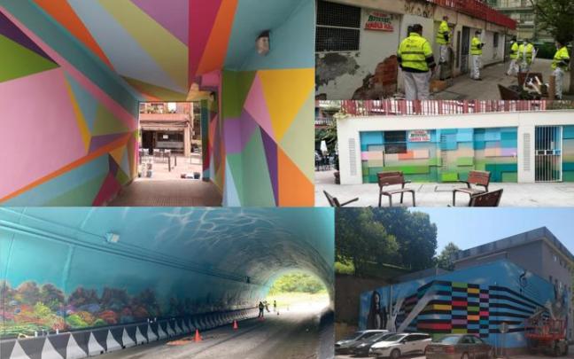 Varios de los murales creados. Varios de los murales creados.