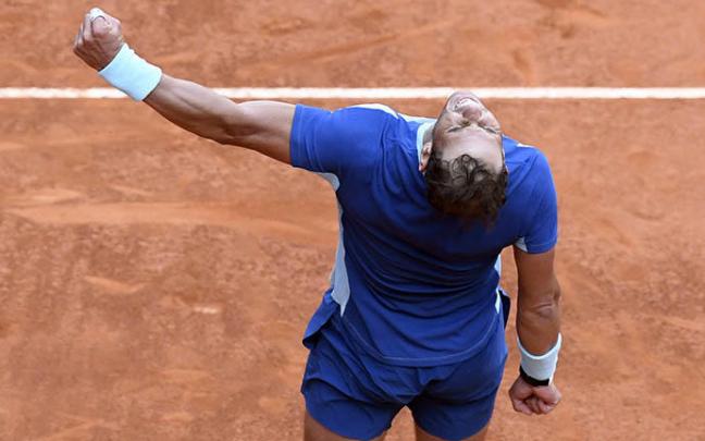Nadal celebra su triunfo ante Goffin.