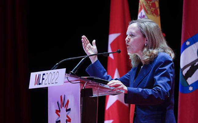 Nadia Calviño durante su intervención en el foro Madrid Leaders Forum.