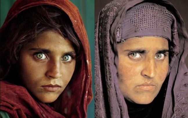Fotografías de Sharbat Gula en 1985 y en 2002. Fotografías de Sharbat Gula en 1985 y en 2002.