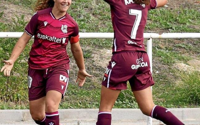 Nerea Eizagirre y Amaiur Sarriegi celebran un gol. Foto: Real Sociedad Nerea Eizagirre y Amaiur Sarriegi celebran un gol. Foto: Real Sociedad