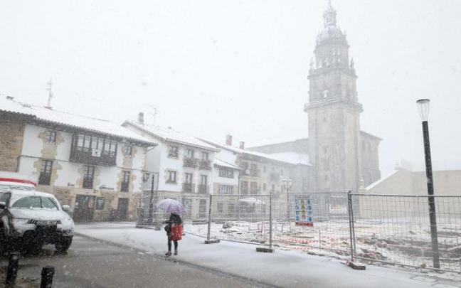 La localidad de Otxandio, a más de 500 metros de altitud sobre el nivel de mar, amaneció con una ligera capa de nieve.