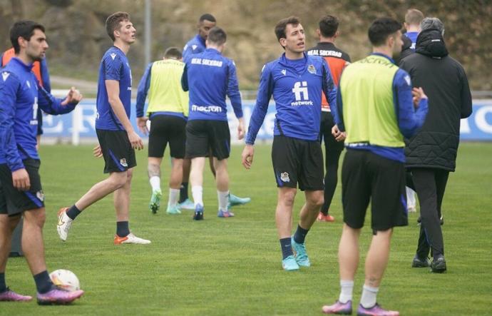 Mikel Oyarzabal, al comienzo del entrenamiento.