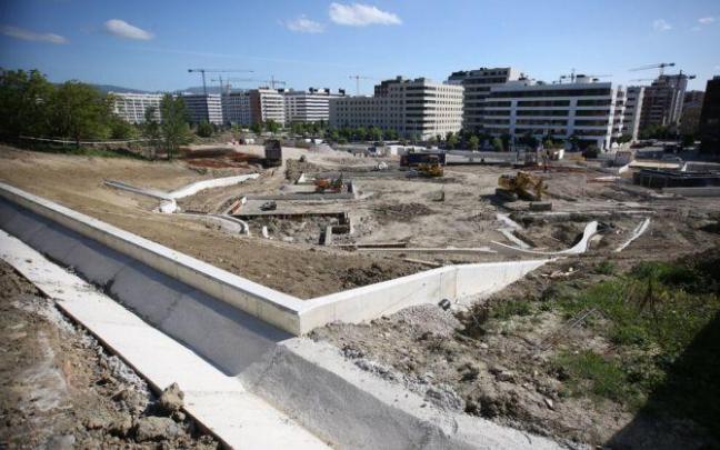 Construcción de una obra pública en Pamplona.