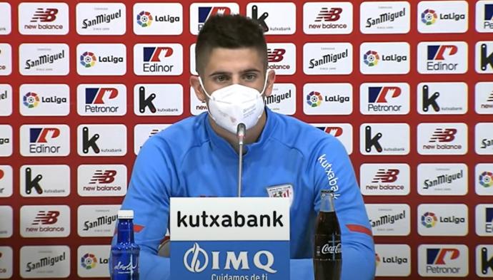 Oihan Sancet, durante la rueda de prensa en Lezama.