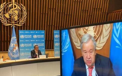 El director general de la Organización Mundial de la Salud (OMS), Tedros Adhanom Ghebreyesus, y el secretario general de Naciones Unidas (ONU), António Guterres, en su comparecencia El director general de la Organización Mundial de la Salud (OMS), Tedros Adhanom Ghebreyesus, y el secretario general de Naciones Unidas (ONU), António Guterres, en su comparecencia